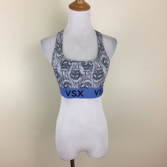 VICTORIAS SECRET SPORT The Player Standing Wolf Print Gray Blue Sports Bra - Picture 8 of 13